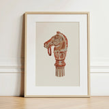 Copper Hitching Post - Gerard Barnett Horse Art Print / Canvas Framed Artwork Reddish-brown Ornate Head Chess Piece Decorative, Sepia-toned