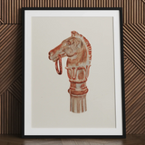 Copper Hitching Post - Gerard Barnett Horse Art Print / Canvas Framed Artwork Reddish-brown Horse Head Sculpture Intricate Decorative