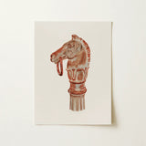 Copper Hitching Post - Gerard Barnett Horse Art Print / Canvas Watercolor Illustration Vintage-style Horse Head Finial Reddish-brown Muted