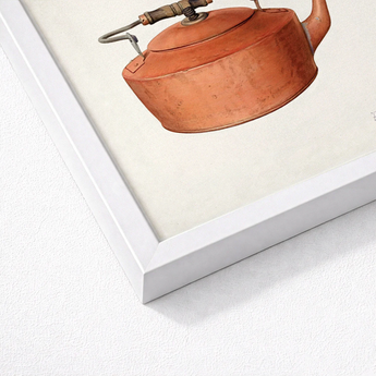 Vintage-style Copper Kettle Illustration Wooden Handle Metal Spout Eugene Croe’s Mesmerizing 1930s, Tea Print
