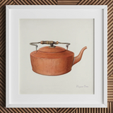 Copper Tea Kettle - Eugene Croe 1930s Kitchen Art Print / Canvas Watercolor Painting Vintage Copper Kettle Metal Handle Spout Eugene Croe’s