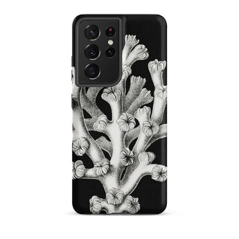 Coral - Ernst Haeckel Marine Life Illustration Phone Case Samsung Galaxy S21 Ultra / Matte Black Phone Case Detailed White Botanical
