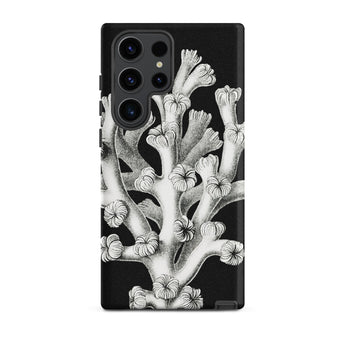 Coral - Ernst Haeckel Marine Life Illustration Phone Case Samsung Galaxy S23 Ultra / Matte Black Phone Case Detailed White Botanical