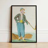 Framed Vintage-style Illustration Man Striped Attire Blue Trousers Jacques Grasset, Costume Plate, Saint-sauveur’s, Encyclopédie Des