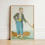 Framed Vintage-style Illustration Man Striped Attire Blue Trousers Jacques Grasset, Costume Plate, Saint-sauveur’s, Encyclopédie Des
