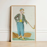 Framed Vintage-style Illustration Man Striped Attire Blue Trousers Jacques Grasset, Costume Plate, Saint-sauveur’s, Encyclopédie Des