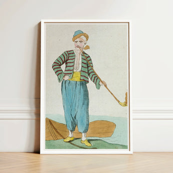Framed Vintage-style Illustration Man Striped Attire Blue Trousers Jacques Grasset, Costume Plate, Saint-sauveur’s, Encyclopédie Des