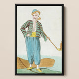 Costume Plate (homme De L’isle Naxia) - Jacques Grasset Saint Sauveur Art Print / Canvas Framed Historical Illustration Man Striped Green