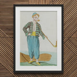 Costume Plate (homme De L’isle Naxia) - Jacques Grasset Saint Sauveur Art Print / Canvas Framed Vintage Illustration Man Striped Attire