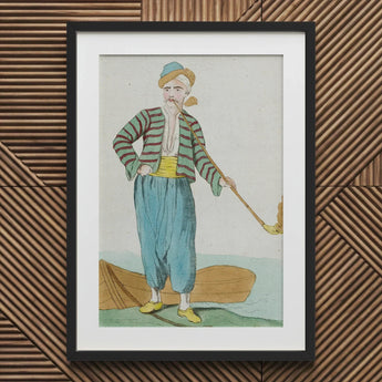 Costume Plate (homme De L’isle Naxia) - Jacques Grasset Saint Sauveur Art Print / Canvas Framed Vintage Illustration Man Striped Attire