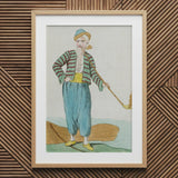 Costume Plate (homme De L’isle Naxia) - Jacques Grasset Saint Sauveur Art Print / Canvas Framed Vintage-style Illustration Man Striped