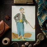 Costume Plate (homme De L’isle Naxia) - Jacques Grasset Saint Sauveur Art Print / Canvas Vintage-style Watercolor Print Man Striped Green