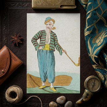Costume Plate (homme De L’isle Naxia) - Jacques Grasset Saint Sauveur Art Print / Canvas Vintage-style Watercolor Print Man Striped Green