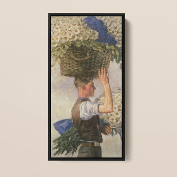 Framed Painting Man Woven Basket White Daisies Blue Ranken’s Covent Garden, William Bruce Ellis Ranken, Blossoming Fever Dream