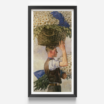 Framed Painting Man Woven Basket White Blue Flowers Ranken’s Covent Garden, William Bruce Ellis Ranken, Blossoming Fever Dream