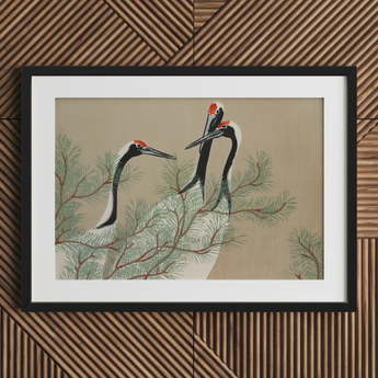 Cranes from Momoyogusa - Kamisaka Sekka Art Print / Canvas, 40x30’’ / 101x76cm / Black Frame / Matboard, Posters Prints & Visual Artwork,