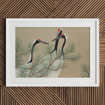 Cranes from Momoyogusa - Kamisaka Sekka Art Print / Canvas, 40x30’’ / 101x76cm / White Frame / Matboard, Posters Prints & Visual Artwork,
