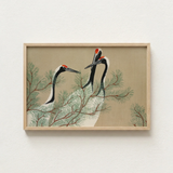 Framed Artwork Three Elegant Red-crowned Cranes Perched Among Kamisaka Sekka, Nihonga Artistry Meets Rinpa Elegance, Japanese Aesthetic