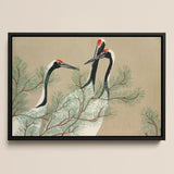 Cranes from Momoyogusa - Kamisaka Sekka Art Print / Canvas Black-framed Artwork Three Elegant White Red Crowns, Nihonga Artistry Meets