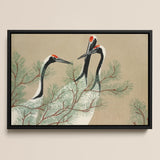 Cranes from Momoyogusa - Kamisaka Sekka Art Print / Canvas Black-framed Artwork Three Elegant White Cranes Red Crowns Kamisaka Sekka,