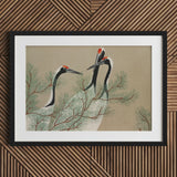 Cranes from Momoyogusa - Kamisaka Sekka Art Print / Canvas Black-framed Artwork Traditional Illustration Three Red-crowned Amidst, Nihonga