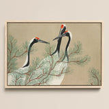 Cranes from Momoyogusa - Kamisaka Sekka Art Print / Canvas Framed Artwork Three Elegant Cranes Black White Plumage Kamisaka Sekka, Nihonga