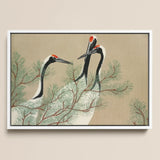 Cranes from Momoyogusa - Kamisaka Sekka Art Print / Canvas Framed Artwork Three Elegant Black-and-white Red Crowns, Nihonga Artistry Meets