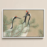 Cranes from Momoyogusa - Kamisaka Sekka Art Print / Canvas Framed Artwork Three Elegant Black-and-white Cranes Red Crowns Kamisaka Sekka,