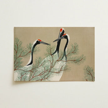 Cranes from Momoyogusa - Kamisaka Sekka Art Print / Canvas Rectangular Three Elegant Red-crowned Perched, Nihonga Artistry Meets Rinpa