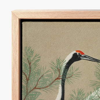 Framed Canvas Print Stylized Red-crowned Crane Black White Kamisaka Sekka, Nihonga Artistry Meets Rinpa Elegance, Japanese Aesthetic Bliss