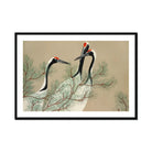 Cranes from Momoyogusa - Kamisaka Sekka Art Print, Three Elegant Cranes Long Necks Red Markings Perched