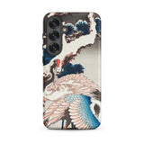 Cranes on a Snowy Tree - Hokusai Phone Case Samsung Galaxy S25 Plus / Matte Phone Case Detailed Illustration Crane Pink Blue Feathers