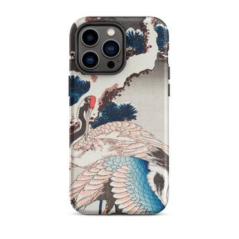 Cranes on a Snowy Tree - Hokusai Phone Case Iphone 14 Pro Max / Matte Iphone Case Japanese Art-inspired Design Two Cranes Pine Hokusai