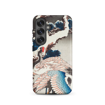 Cranes on a Snowy Tree - Hokusai Phone Case Samsung Galaxy S25 / Matte Detailed Illustration Crane Pink Blue Feathers Iphone, Ripple,