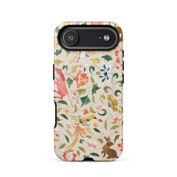 Crittersweet Symphony - Asian Fabric Art Phone Case Iphone 17 Air / Matte Beige Floral Animal Print Phone Case Matte Finish Crittersweet