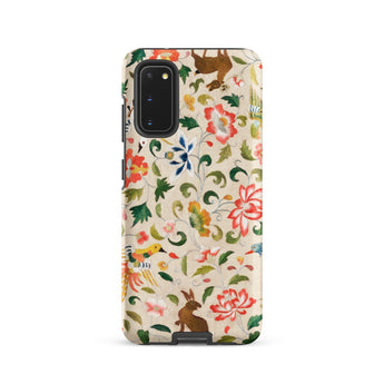 Crittersweet Symphony - Asian Fabric Art Phone Case Samsung Galaxy S20 / Matte Vibrant Floral Fauna Patterned Phone Case Beige Background