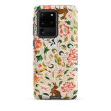 Crittersweet Symphony - Asian Fabric Art Phone Case Samsung Galaxy S20 Ultra / Matte Beige Adorned Vibrant Floral Fauna Pattern, Ancient
