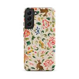 Crittersweet Symphony - Asian Fabric Art Phone Case Samsung Galaxy S22 Plus / Matte Vibrant Cream-colored Phone Case Adorned Detailed