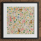 Crittersweet Symphony - Asian Fabric Art Print / Canvas, 12x12’’ / 31x31cm / Black Frame / Matboard, Posters Prints & Visual Artwork, Toby
