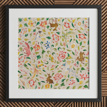Crittersweet Symphony - Asian Fabric Art Print / Canvas, 12x12’’ / 31x31cm / Black Frame / Matboard, Posters Prints & Visual Artwork, Toby