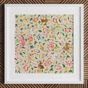 Crittersweet Symphony - Asiatischer Stoffkunst-Print / Leinwand, 12x12’’ / 31x31cm / Weißer Rahmen / Passepartout, Poster-Drucke & visuelle Kunstwerke, Toby