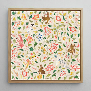 Crittersweet Symphony - Asian Fabric Art Print / Canvas, 12x12’’ / 31x31cm / Natural Frame, Posters Prints & Visual Artwork, Toby Leon