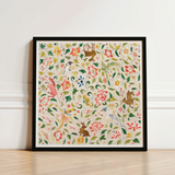 Framed Artwork Vibrant Intricate Pattern Whimsical Animals Flowers Crittersweet Symphony, 12th-14th Century Asian Textile, Captivating