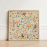 Square-framed Decorative Wall Art Vibrant Embroidered Pattern Whimsical Crittersweet Symphony, 12th-14th Century Asian Textile, Captivating