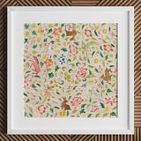 Crittersweet Symphony - Asian Fabric Art Print / Canvas Framed Piece Artwork Vibrant Intricate Pattern Colorful Flowers, 12th-14th Century