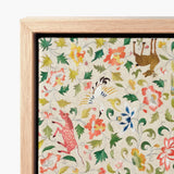 Framed Piece Embroidered Textile Art Vibrant Floral Animal Crittersweet Symphony, 12th-14th Century Asian, Captivating Decorative Fabric