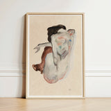 Crouching Nude in Shoes and Black Stockings - Egon Schiele Art Print / Canvas Framed Abstract Painting Fluid Watercolor-style Depiction