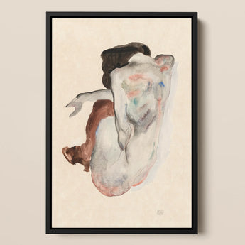 Crouching Nude in Shoes and Black Stockings - Egon Schiele Art Print / Canvas, 12x18’’ / 31x46cm / Frame, Posters Prints & Visual Artwork,