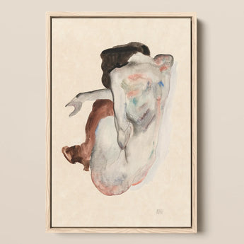 Crouching Nude in Shoes and Black Stockings - Egon Schiele Art Print / Canvas, 12x18’’ / 31x46cm / Natural Frame, Posters Prints & Visual