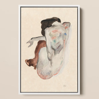 Crouching Nude in Shoes and Black Stockings - Egon Schiele Art Print / Canvas, 12x18’’ / 31x46cm / White Frame, Posters Prints & Visual